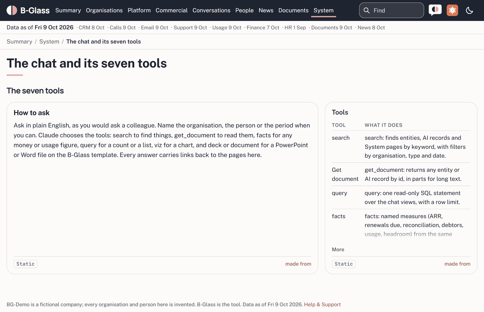 Screenshot: The chat and its tools
